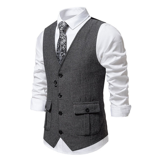 Herren elegante Anzugweste mit feinem Hahnentritt-Muster und praktischen Taschen EB