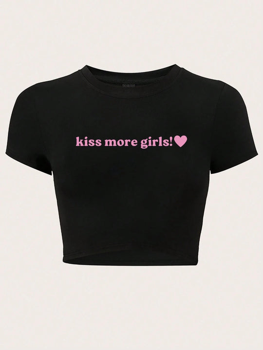 Damen Crop-T-Shirt mit kreativem Aussage-Design EB