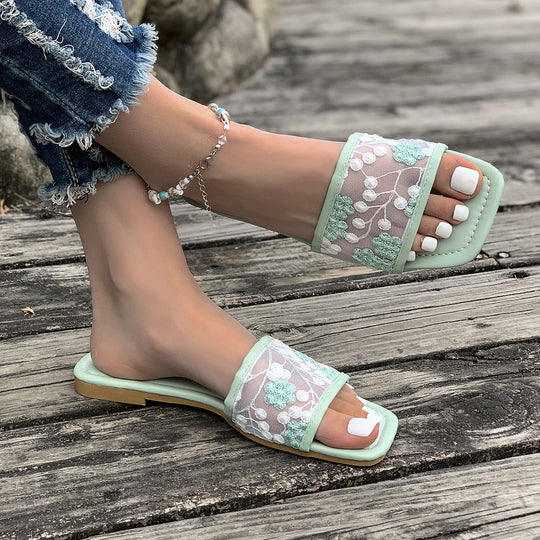 Damen elegante Riemensandalen mit floralem Netzdesign EB