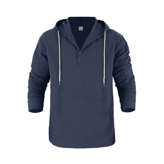 Herren Kapuzensweater mit Knopfleiste und praktischen Taschen EB