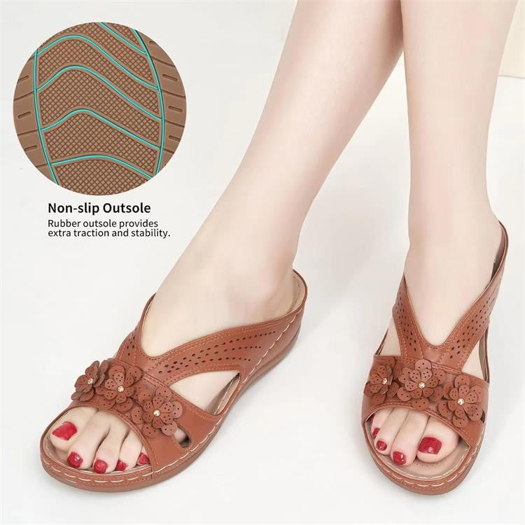 Damen komfortable Riemensandalen mit floralen Applikationen EB