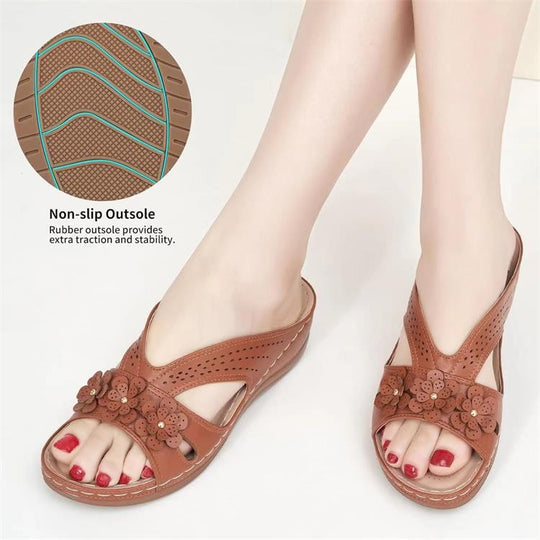 Damen komfortable Riemensandalen mit floralen Applikationen EB