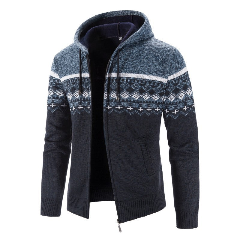 Herren Strickjacke mit modernem Norweger-Muster und hohen Kragen EB