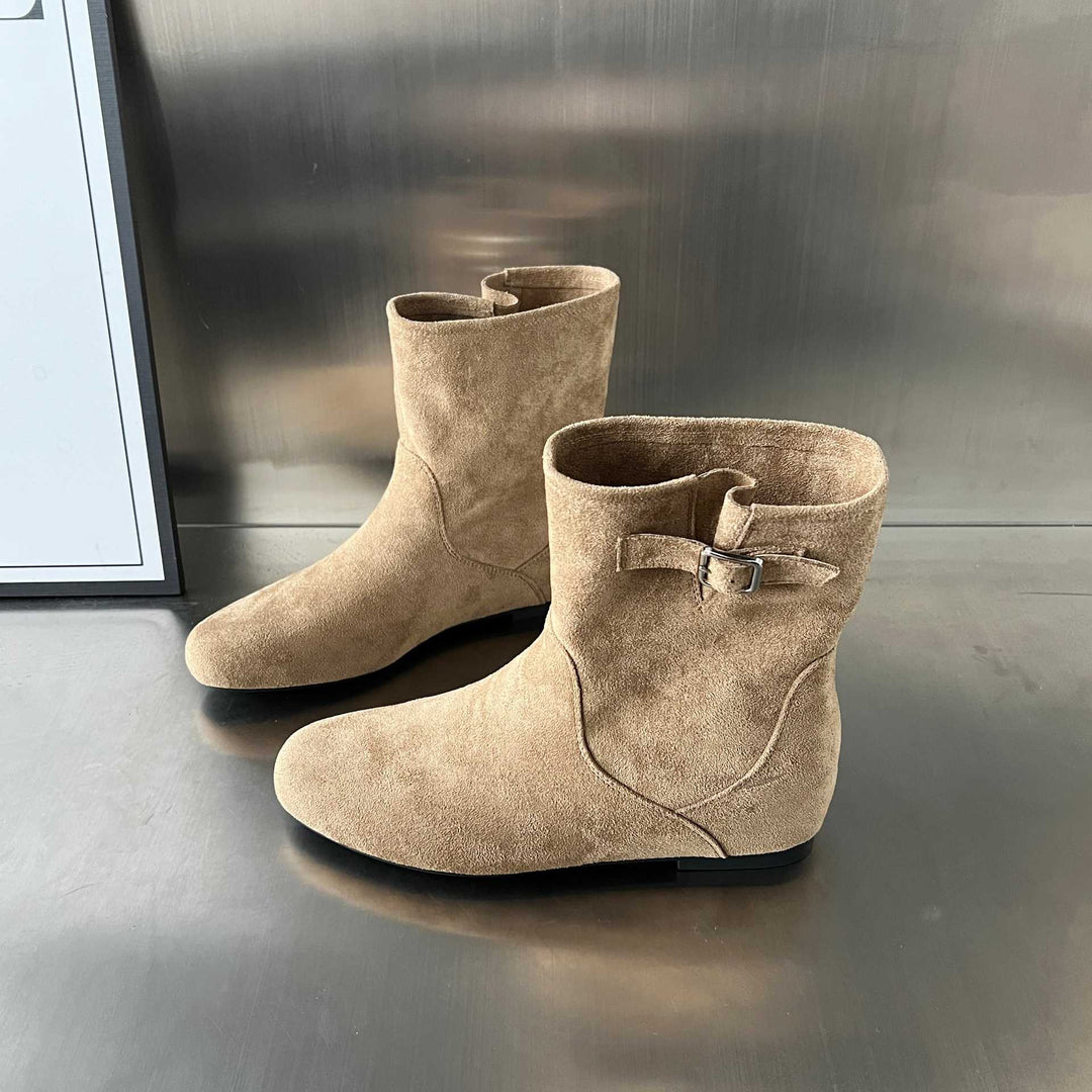 Damen elegante Stiefeletten aus weichem Wildleder mit modischem Schnallenverschluss EB
