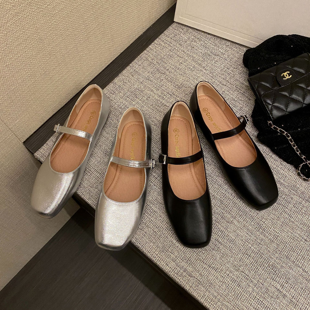 Damen Ballerinas mit modischem Riemchen und glänzender Oberfläche EB