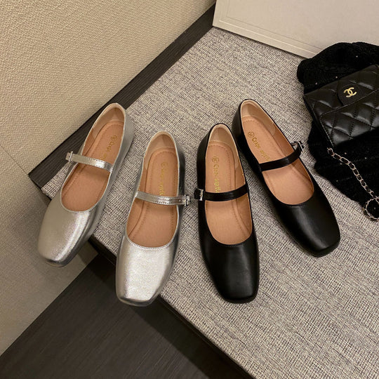 Damen Ballerinas mit modischem Riemchen und glänzender Oberfläche EB