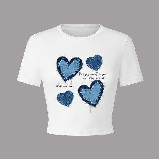 Damen Crop-T-Shirt mit kreativem Herzmotiv und motivierendem Schriftzug EB