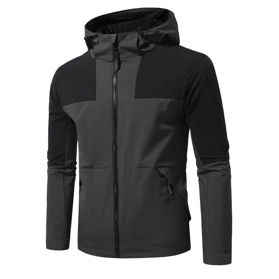 Herren Windbreaker Jacke mit verstellbarem Kapuzenkragen und seitlichen Taschen EB
