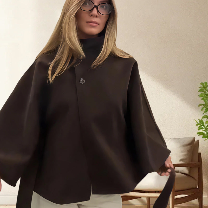 Damen Kapuzenjacke mit Wickelgürtel und elegantem Stehkragen EB