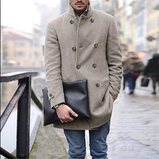 Herren eleganter Wintermantel mit doppelter Knopfleiste und wärmendem Innenfutter EB