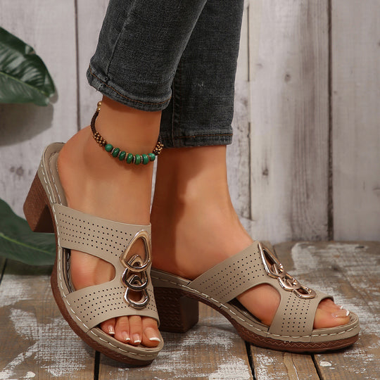 Damen elegante und atmungsaktive Pantolette mit modischem Schnallen-Design EB