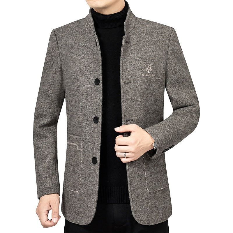 Herren Kurzmantel mit Stehkragen und aufgesetzten Taschen aus Wollmischung EB