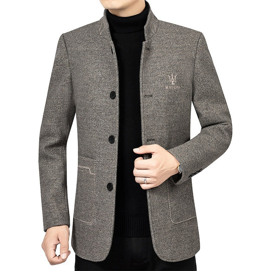 Herren Kurzmantel mit Stehkragen und aufgesetzten Taschen aus Wollmischung EB