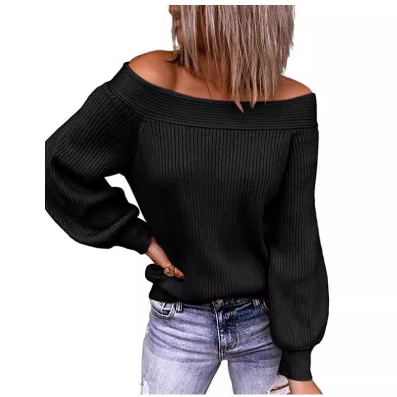 Damen Off-Shoulder Pullover mit voluminösen Ärmeln EB