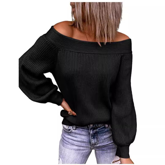 Damen Off-Shoulder Pullover mit voluminösen Ärmeln EB
