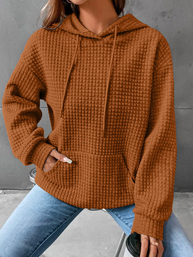 Damen stylischer Hoodie mit strukturiertem Material und Kängurutasche EB
