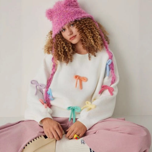 Damen kreative Strickpullover mit bunten Applikationen EB
