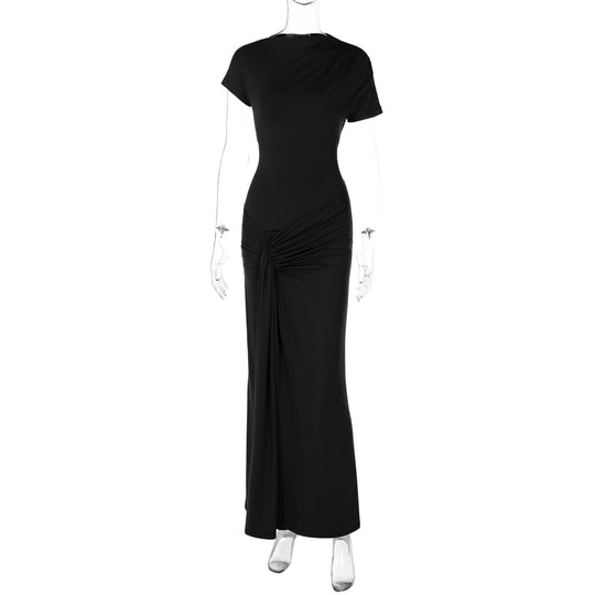 Damen Elegantes Maxikleid mit Drapierung und asymmetrischem Saum EB