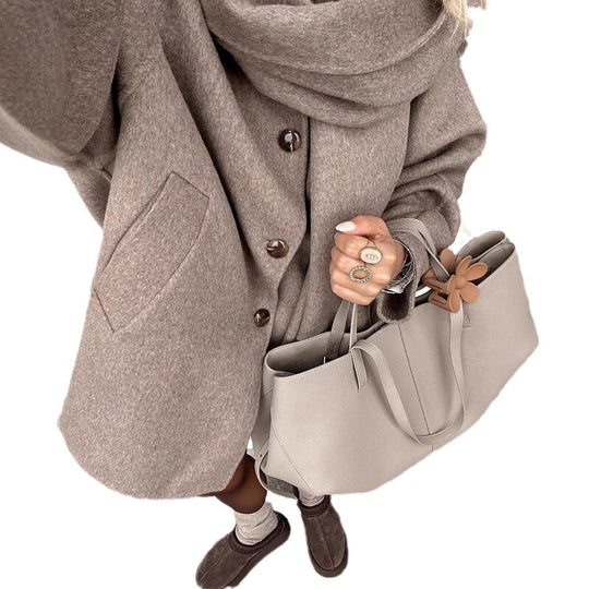 Damen modische Wolljacke mit oversized Schnitt und elegantem Revers EB