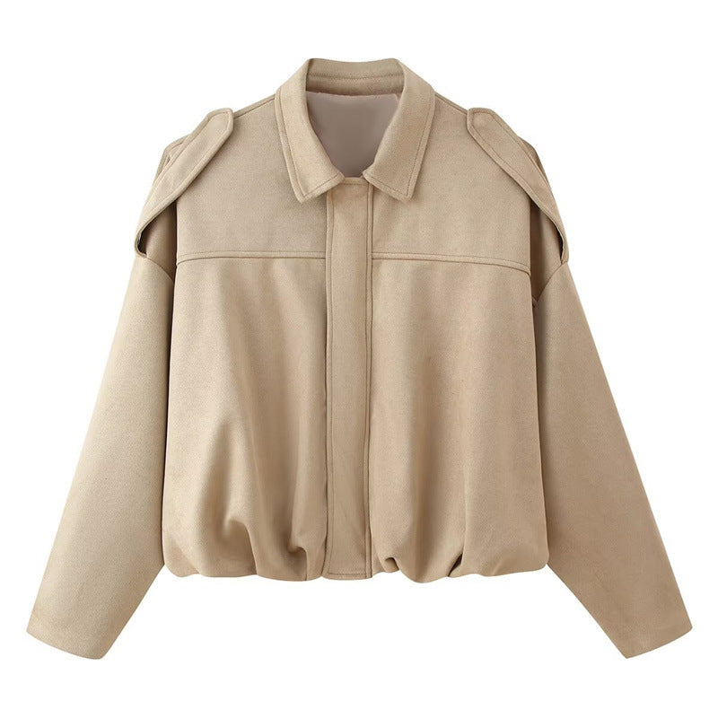 Damen Kurzgeschnittene Oversize Blousonjacke mit Schulterklappen EB