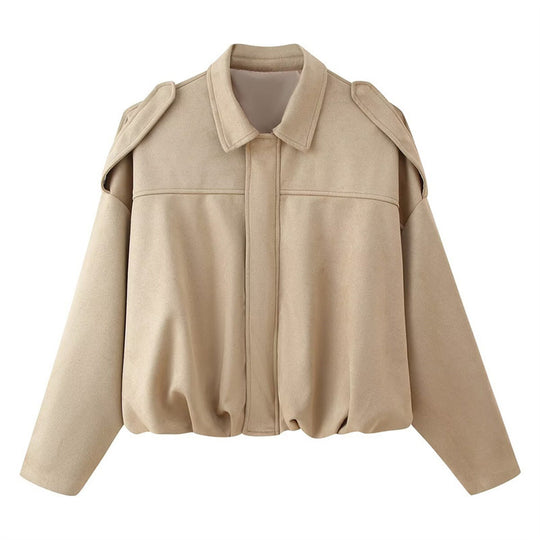 Damen Kurzgeschnittene Oversize Blousonjacke mit Schulterklappen EB