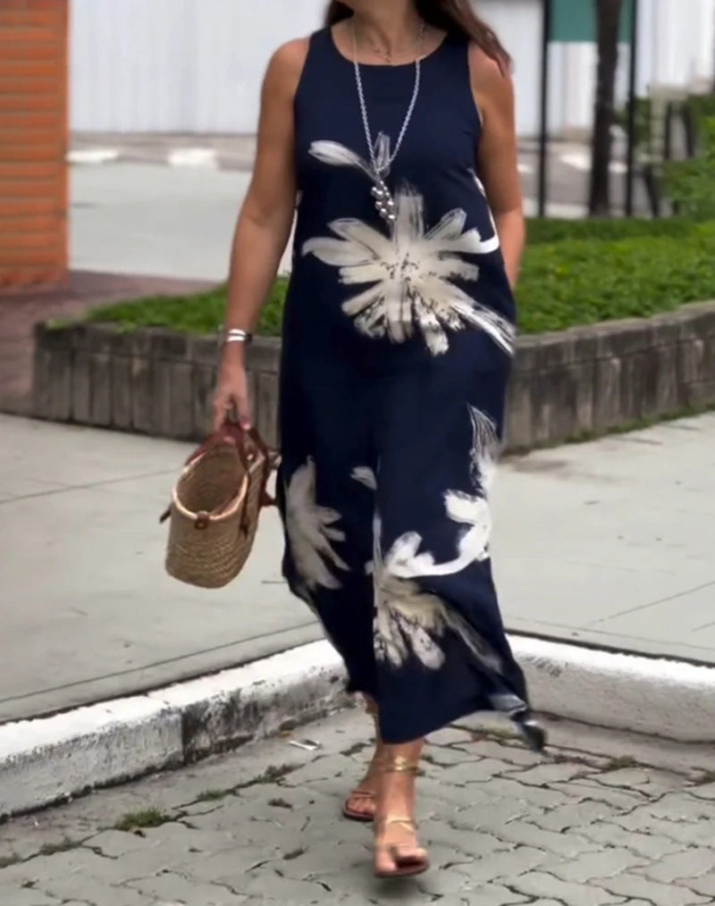 Damen Maxikleid mit floralem Design und seitlichen Taschen Heidi-Mode