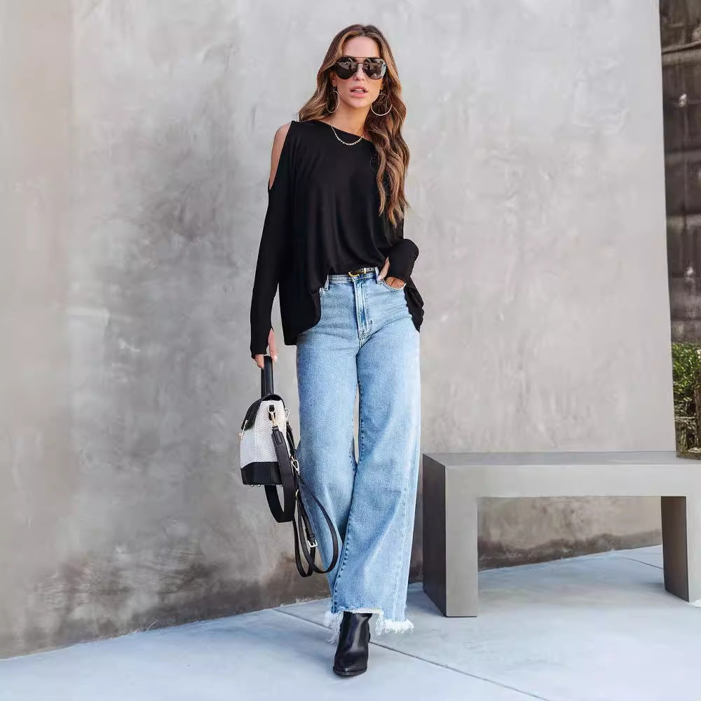 Damen Lässiger Oversized Pullover mit Cut-Out-Ärmeln EB