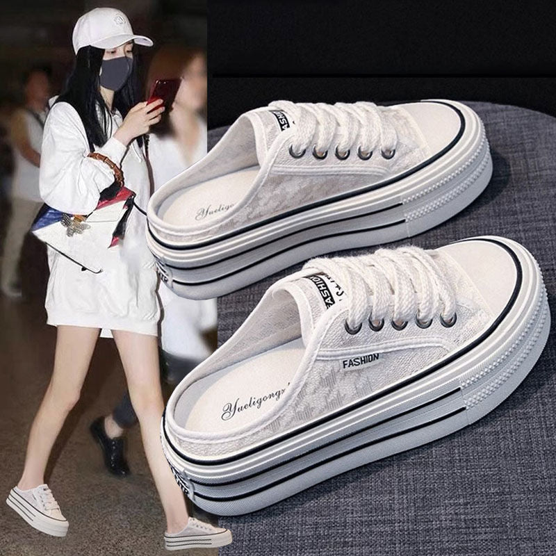 Damen Plattform Sneaker mit luftiger Canvas-Oberfläche und rutschfester Sohle EB