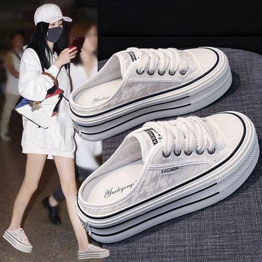 Damen Plattform Sneaker mit luftiger Canvas-Oberfläche und rutschfester Sohle EB