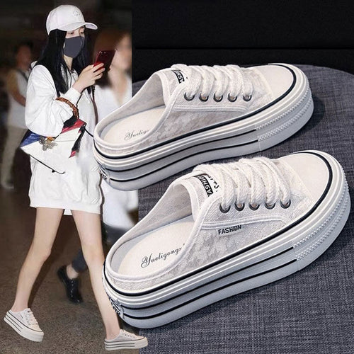 Damen Plattform Sneaker mit luftiger Canvas-Oberfläche und rutschfester Sohle EB