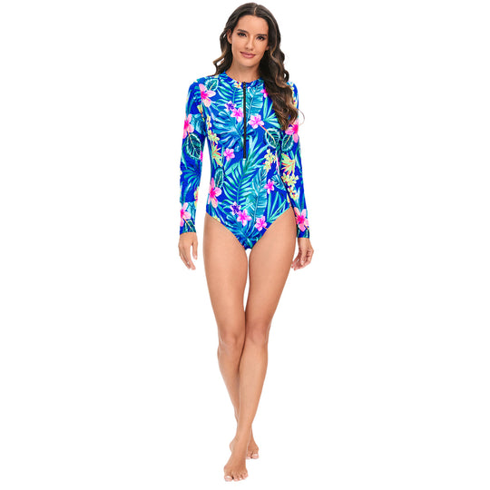 Damen Sportlicher Langarm-Badeanzug mit floralen Akzenten EB