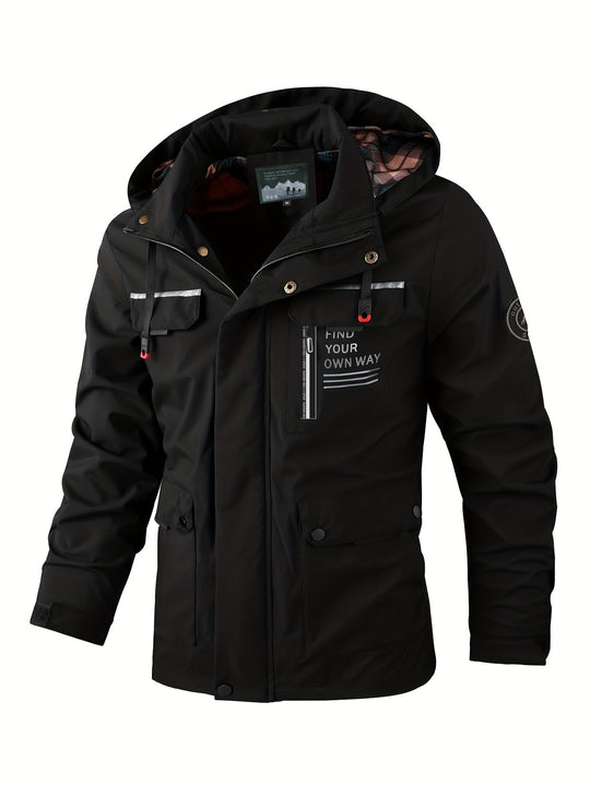 Herren leichter Softshell-Parka mit wasserabweisender Beschichtung, Kapuze und Multifunktions-Taschen EB