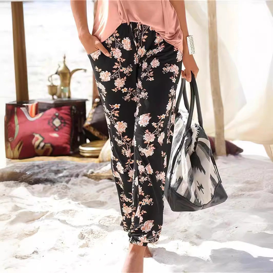 Damen Freizeithose mit floralem Muster und elastischem Bund EB