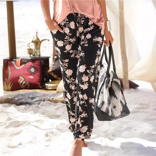 Damen Freizeithose mit floralem Muster und elastischem Bund EB