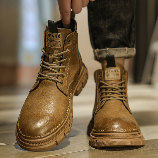 Damen Robuste Lederstiefeletten mit rutschfester Sohle und modischem Design EB