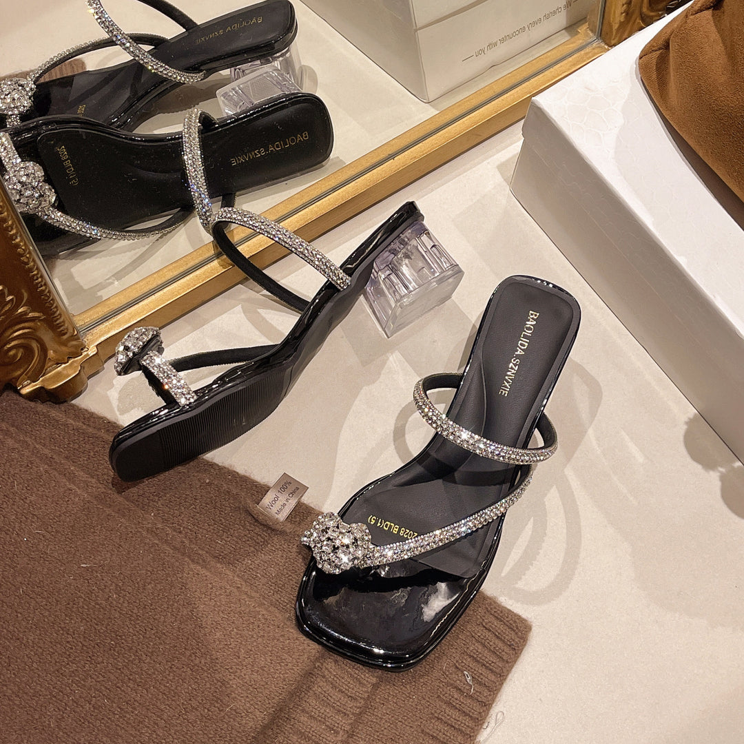 Damen Elegante Riemchen-Sandalen mit funkelndem Blockabsatz EB