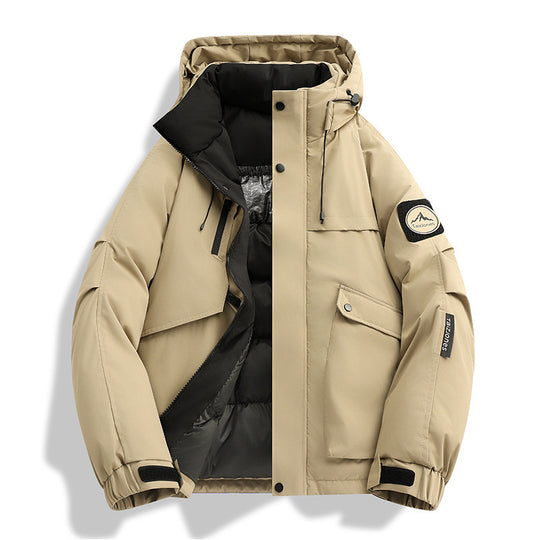 Herren wattierte Kapuzen-Winterjacke mit winddichter Außenhülle, gesteppter Thermofütterung und multifunktionalen Taschen EB