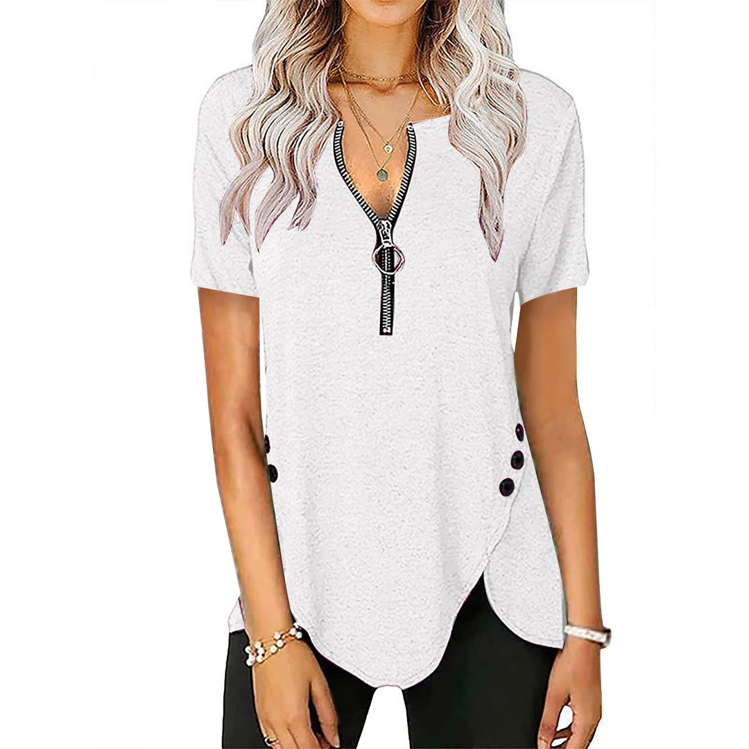Damen Kurzarmshirt mit asymmetrischem Saum und Reißverschluss EB