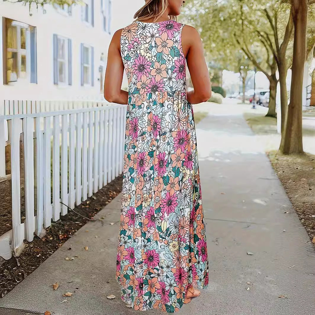 Damen Maxikleid mit floralem Muster und praktischen Taschen EB
