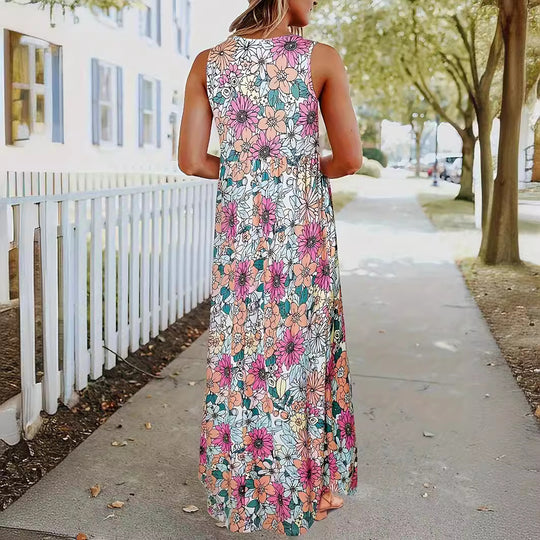 Damen Maxikleid mit floralem Muster und praktischen Taschen EB