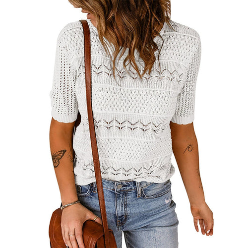 Damen luftiger Strickpullover mit Lochmuster EB