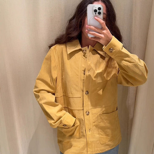 Damen modische Wildlederjacke mit praktischen Taschen EB