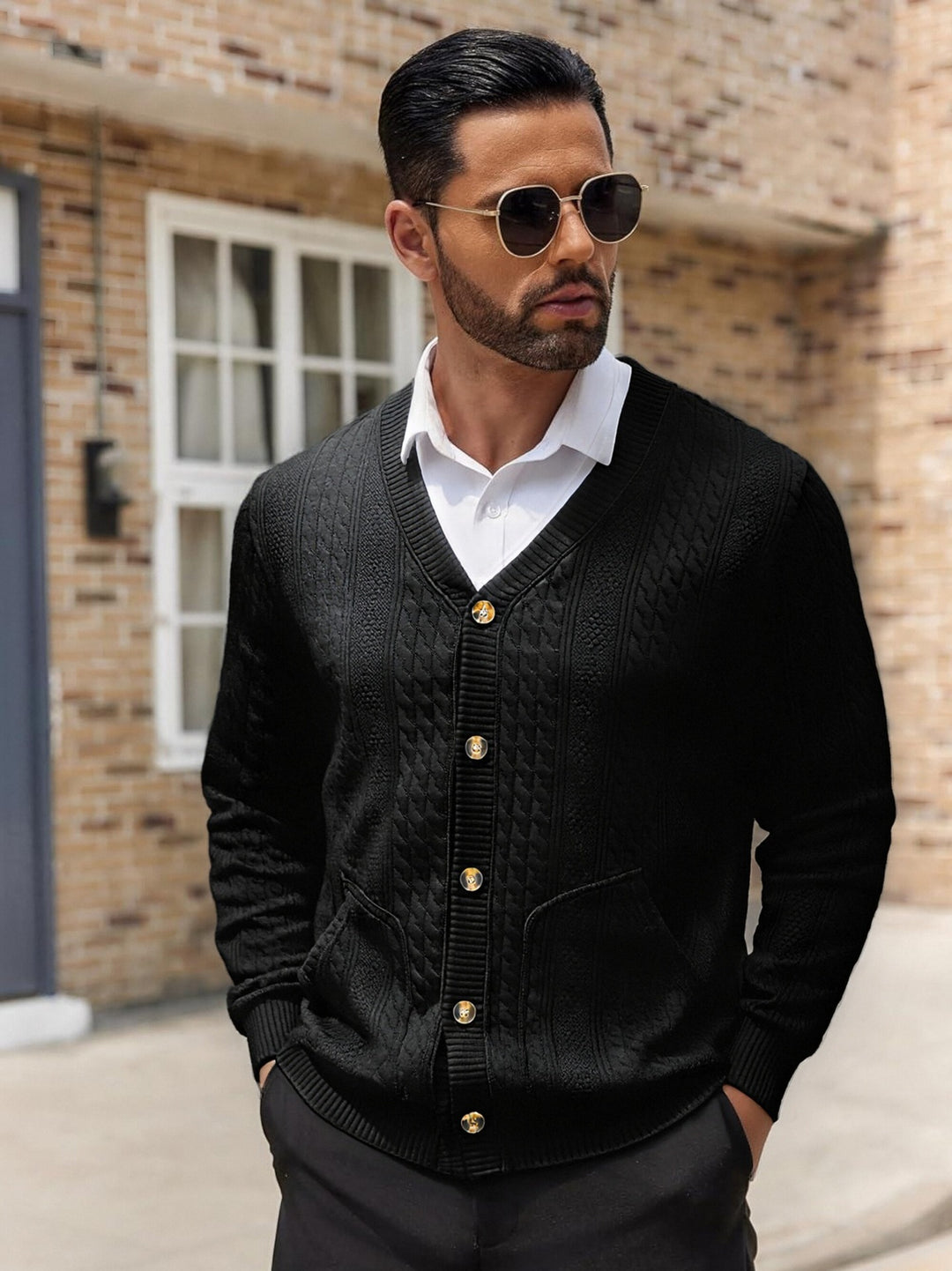 Herren Modischer Strickcardigan mit praktischen Taschen und einzigartiger Textur EB