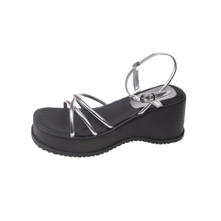 Damen Wedge-Sandaletten mit verstellbarem Riemen und schickem Design EB