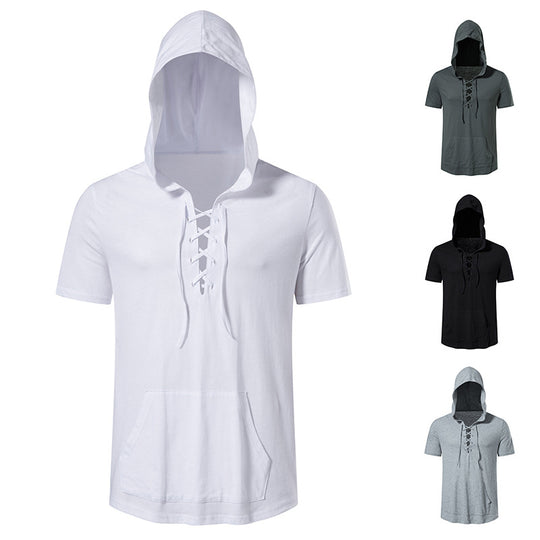 Herren Kapuzen-T-Shirt mit kreativem Schnürdesign EB
