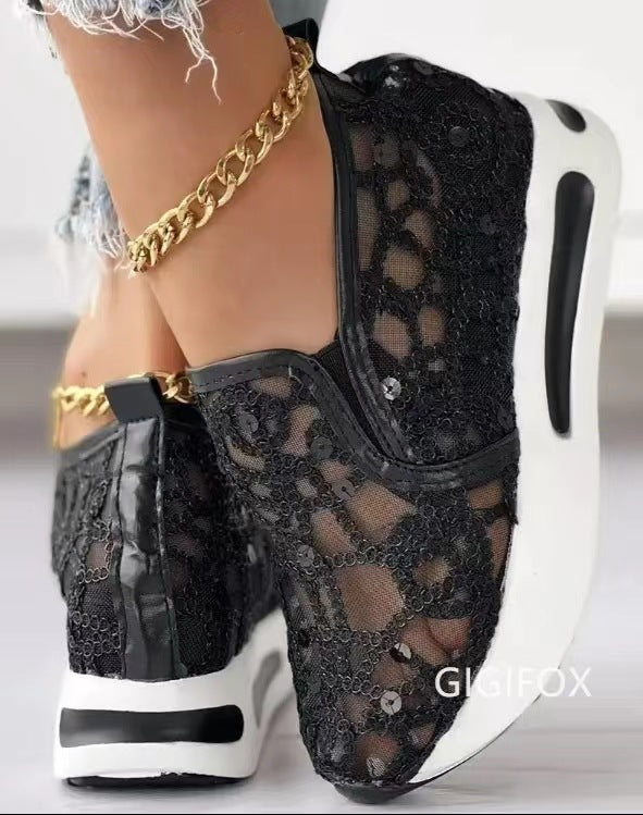 Damen Sneakers mit modischem Netzdesign und glitzernden Akzenten EB