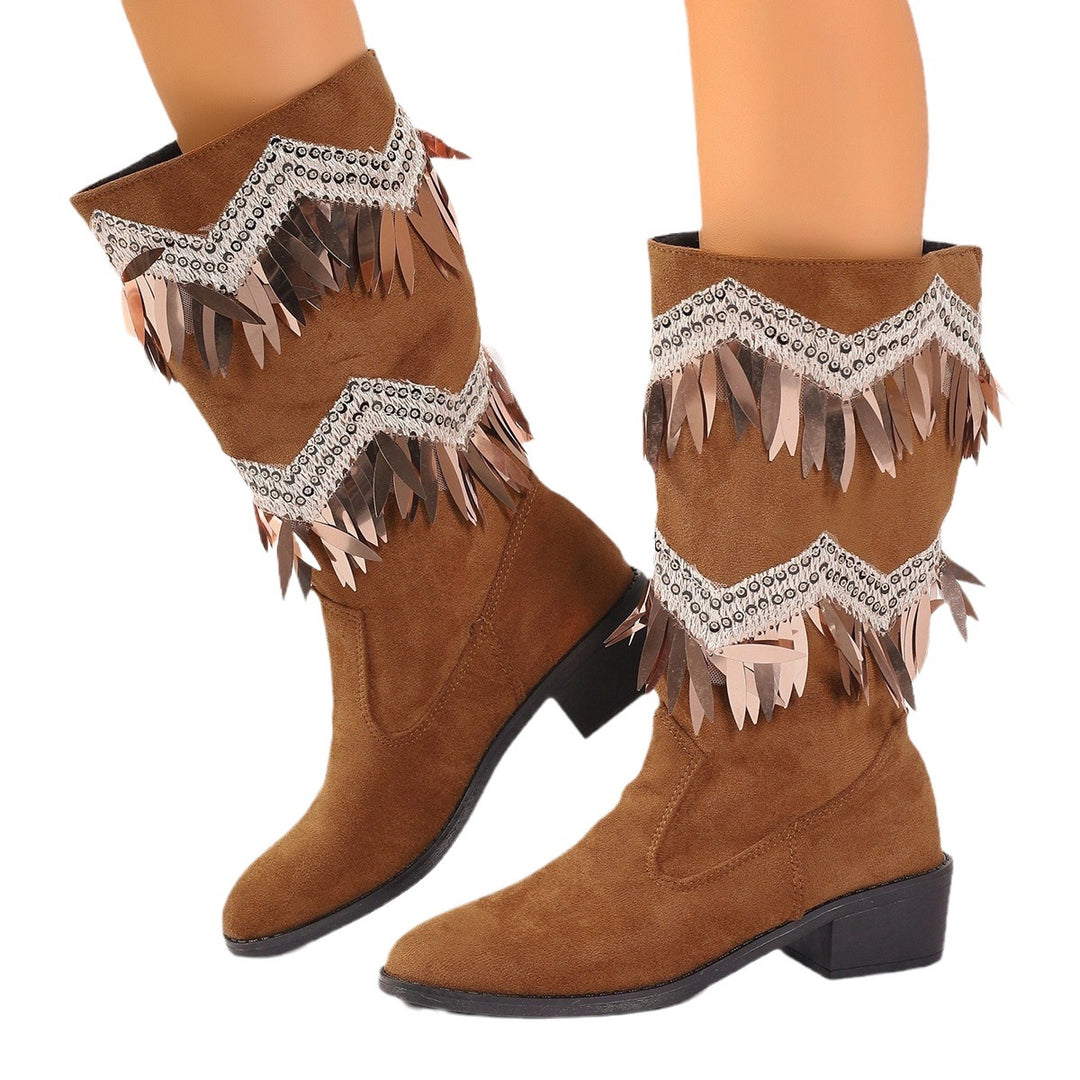 Damen Stiefel mit modischen Fransen und Glitzerdetails EB