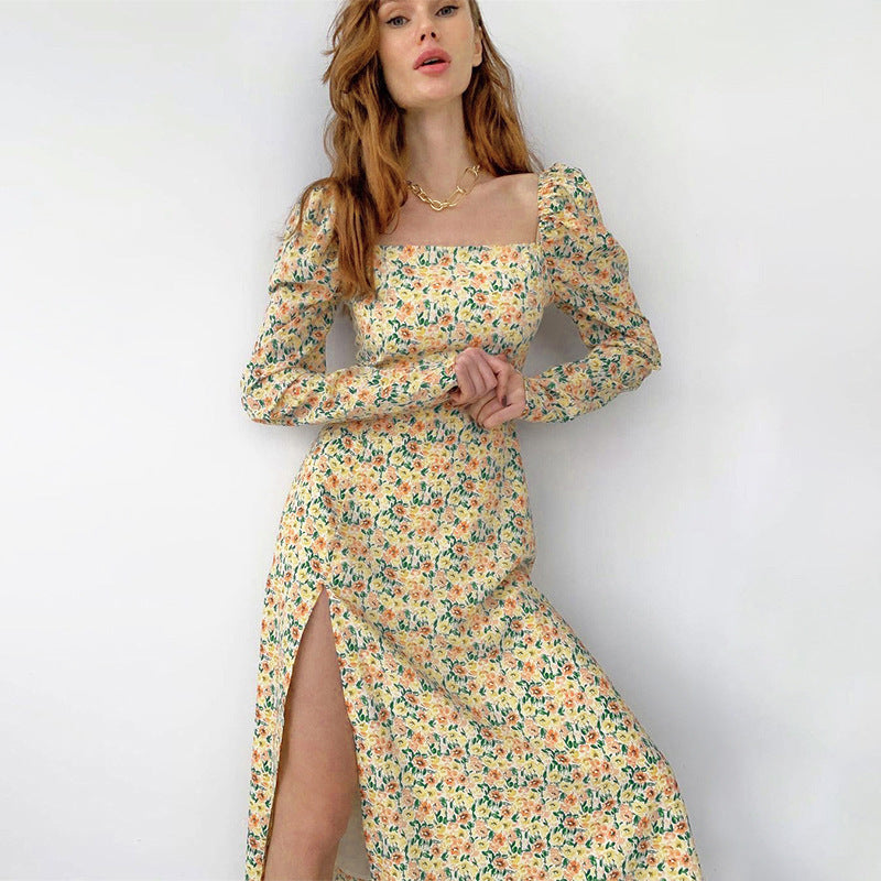 Damen Maxikleid mit voluminösen Ärmeln und seitlichem Schlitz EB