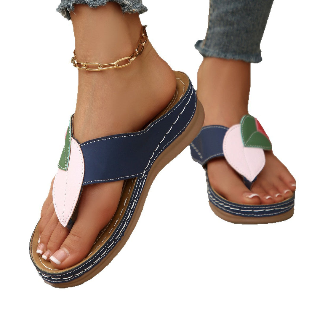 Damen Komfortable Zehentrenner-Sandalen mit ästhetischen Blattapplikationen EB