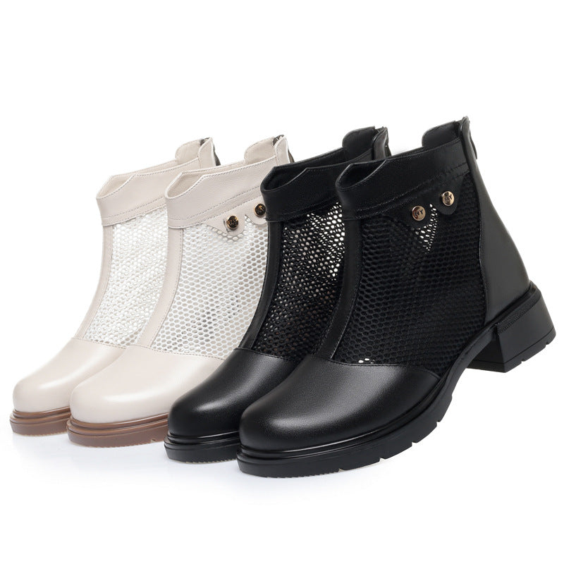 Damen Stiefeletten mit atmungsaktivem Netzdesign und robustem Blockabsatz EB